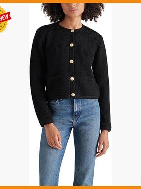 Button Front Cardigan Sweater Jacket with Welt Pockets, Hip Length